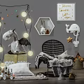 Plush Toys Kids Room Arrangement With Star String Lights Gift Box And Wall Art