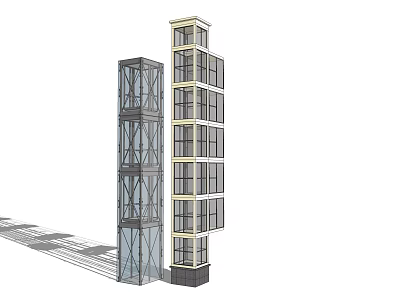 Modern Glass Elevator Structure With Metal Frame And Window Design 3d model