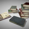 Vintage Books Collection With Stacked Hardcovers And Open Illustrated Pages