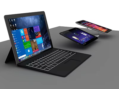 Modern 2-in-1 Laptop Tablet Devices With Windows Interface And Colorful App Icons 3d model