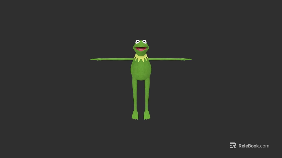 Cute Green Frog Stuffed Doll With Outstretched Arms And Big Eyes 3d model 
