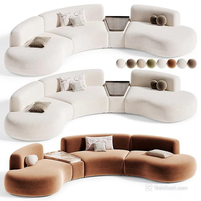 Modern Curved Modular Fabric Sectional Sofa With Multiple Color Options And Stylish Decorative Pillows 3d model 