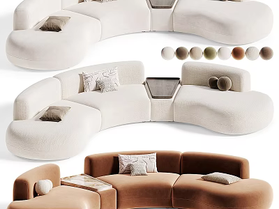 Modern Curved Modular Fabric Sectional Sofa With Multiple Color Options And Stylish Decorative Pillows 3d model