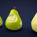 Fresh Green Pears Displayed in Whole Bitten and Sliced States on Dark Background