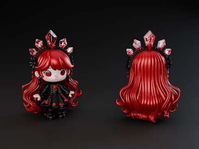 Cute Game Movie Character With Long Red Hair Gemstone Headdress Black Outfit And Red Decorations 3d model