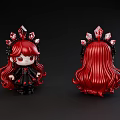 Cute Game Movie Character With Long Red Hair Gemstone Headdress Black Outfit And Red Decorations