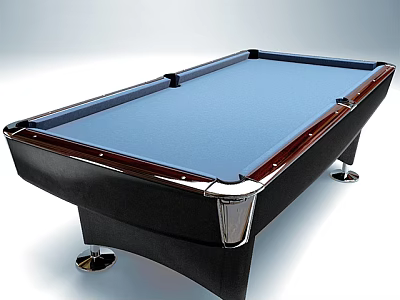 Modern Blue Felt Billiard Table With Wooden Rails And Metal Legs For Indoor Sports 3d model