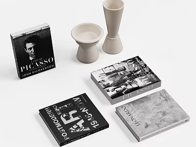 Artistic Decorative Ornament Set With Picasso Books Ceramic Bowls And Vases 3d model