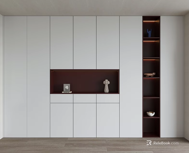 Modern Shoe Cabinet With White And Dark Brown Storage Design Display Shelves And Drawers 3d model 