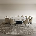 Round Dining Table Set with Beige Upholstered Chairs and Tableware in Modern Interior 3d model