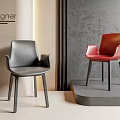 Stylish Modern Leather Dining Chairs Black And Red Interior 3d model