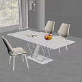 Modern Dining Table Set With White Top Unique Base And Beige Chairs 3d model