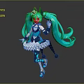Anime Game Character With Turquoise Long Hair And Cat Ear Headband In Waving Pose