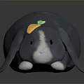 Gray Rabbit Figurine in Lying Position with Droopy Ears and Yellow Green Decoration