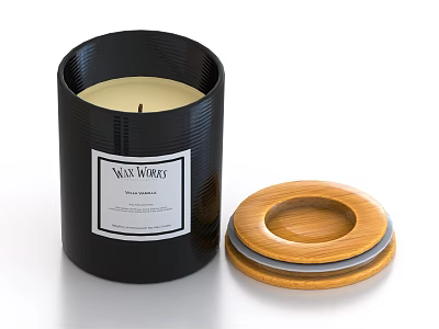 Modern Decorative Ornament Set For Home Decor With Black Candle Jar And Wooden Lid 3d model