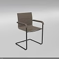Modern Brown Fabric Single Chair With Ribbed Backrest Armrests And Metal Square Base