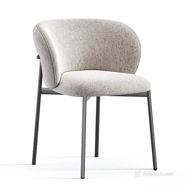 Contemporary Single Chair With Curved Backrest Light Beige Fabric And Black Metal Legs 3d model 