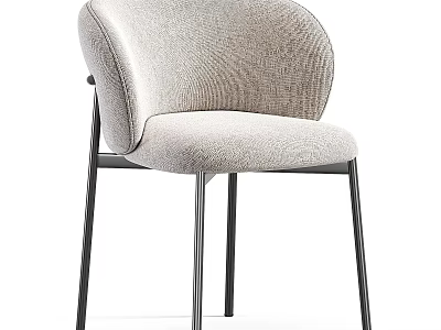 Contemporary Single Chair With Curved Backrest Light Beige Fabric And Black Metal Legs 3d model