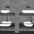 Modern Double Washbasin Design with Floating Marble Shelves And Illuminated Background Walls