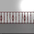 Ornate Red Iron Railing With Decorative Spindles And Elegant Classic Design Elements 3d model