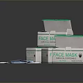 Medical Disposable Face Mask with Opened Boxes and Single Mask 3d model