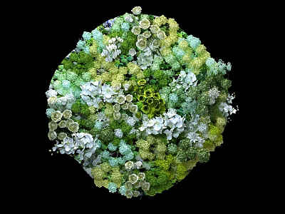 Artistic Circular Floral Installation With Green White Light Green Mixed Flowers And Foliage 3d model