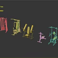 Complete Set Of Gym Fitness Equipment With Training Machines And Yellow Seats