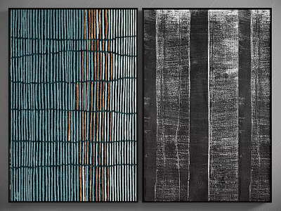 Abstract Modern Wall Decor With Vertical Striped Patterns And Blue Black Orange Tones 3d model