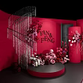 Elegant Red Wedding Decoration for Yan and Feng With Floral Backdrop and Columns