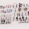 Crowd of People in Various Poses with Different Clothing and Scooters on White Background