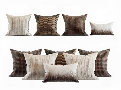 Decorative Throw Pillows With Various Textured Patterns And Neutral Color Tones 3d model