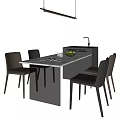 Modern Rectangular Dining Table Set With Leather Chairs And Fruit Bowl On Tabletop 3d model