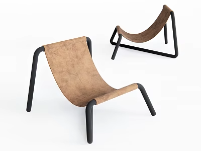 Modern Leisure Chair With Brown Leather Seat And Black Metal Frame Design 3d model
