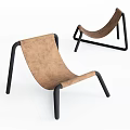 Modern Leisure Chair With Brown Leather Seat And Black Metal Frame Design