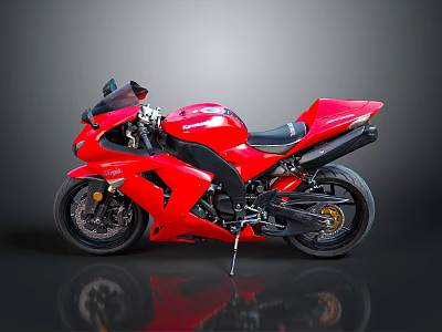 Red Sport Motorcycle With Sleek Body Design Shiny Surface And Dark Background Reflection 3d model