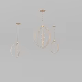 Three Different Sizes Circular Metal Frame Chandeliers With Small Bulb Accents On Light Blue Background
