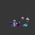 Cartoon Scene With Blue Wooden Floor Pink Cloud Decorations Star Ornaments And Cute Characters