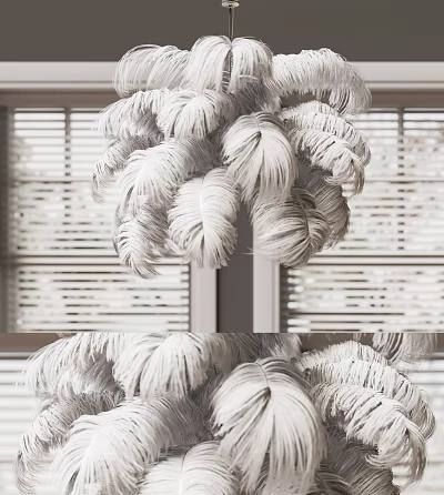 Feather Chandelier in Modern Interior with White Window Blinds and Elegant Design 3d model