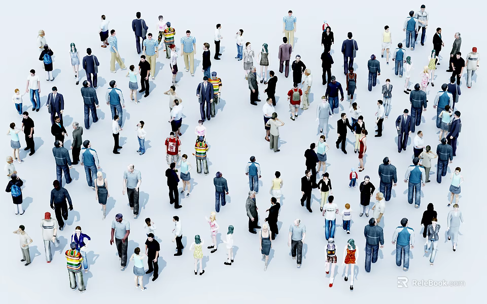 Diverse Group of People Standing Together With Different Outfits And Various Poses 3d model 