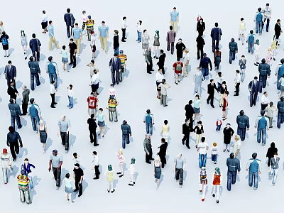 Diverse Group of People Standing Together With Different Outfits And Various Poses 3d model