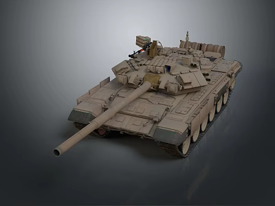 Modern Military Tank With Beige Camouflage Turret Cannon Barrel And Tracks 3d model