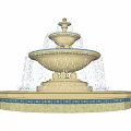 Multi Tiered Stone Fountain With Cascading Water And Blue Tile Base
