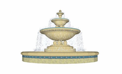 European-style fountain waterscape falls 3d model