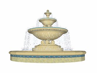 European-style fountain waterscape falls 3d model