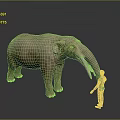 Brown Elephant With Tusks Interacting With Small Figure On Gray Background And Reflective Surface 3d model