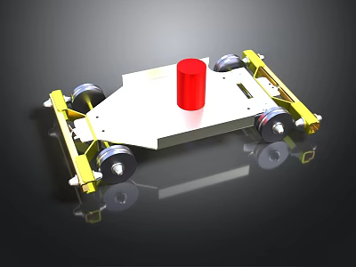 Mechanical Platform Device With Yellow Frame Red Cylinder And Rolling Wheels 3d model
