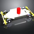 Mechanical Platform Device With Yellow Frame Red Cylinder And Rolling Wheels