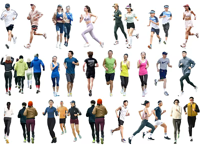 Group of People Exercising And Running Outdoors 3d model