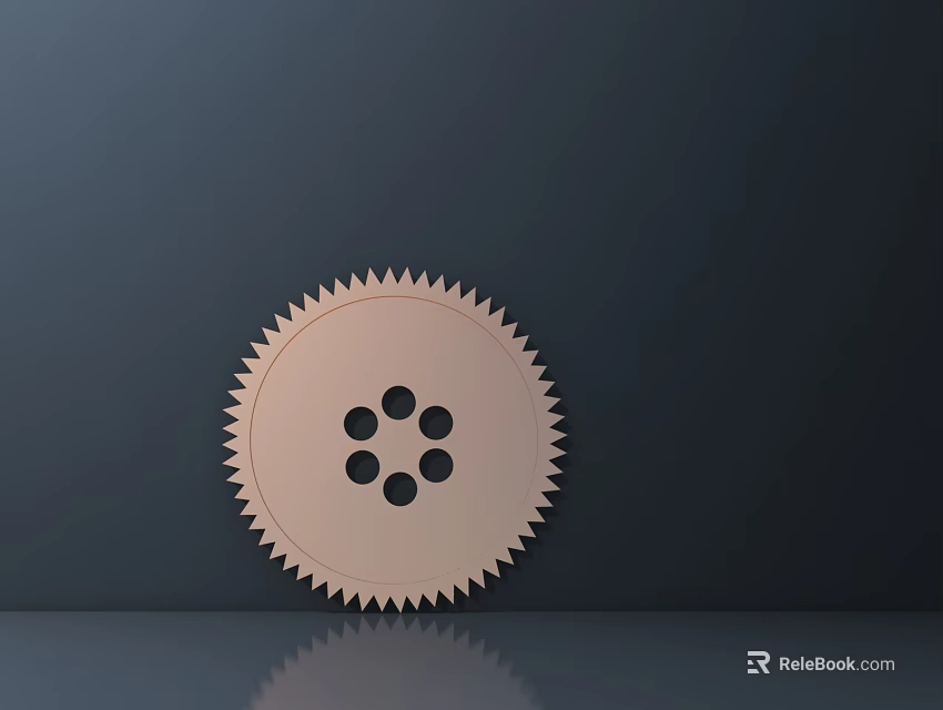 Metallic Gear Shaped Wall Decor on Dark Background with Reflective Surface 3d model 