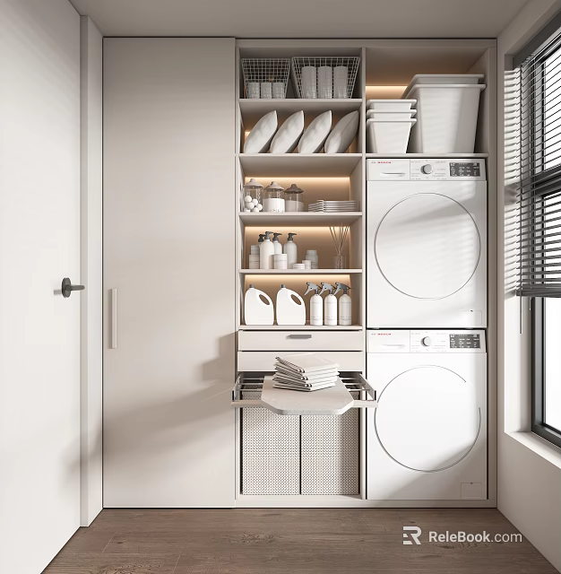 Modern Bathroom Cabinet Rack With Multiple Storage Shelves Drawers And Organizer Compartments 3d model 